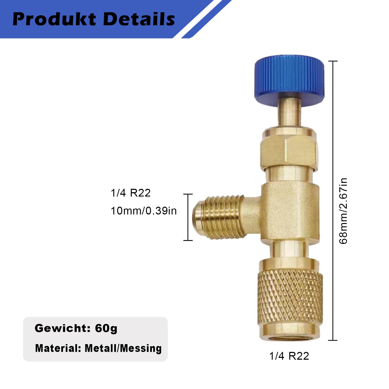 Iruihoo Füllung Kühlmittel Sicherheitsventil, 2 Stk Schnellkupplung, Klimaanlage R22-R22,R22 R410 Verbindung Adapter, 1/4 Zoll männlich auf weiblich, 1/4 Zoll männlich auf 5/16 Zoll weiblich