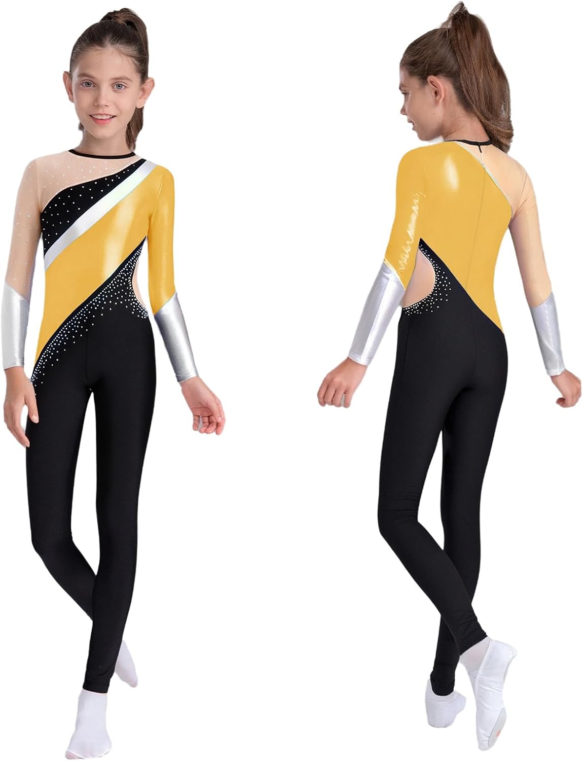 YiZYiF Ballet Unitard for Girls Full Body Jumpsuit Color Block Skating Bodysuit One Piece Romper Tank Leotards Workout