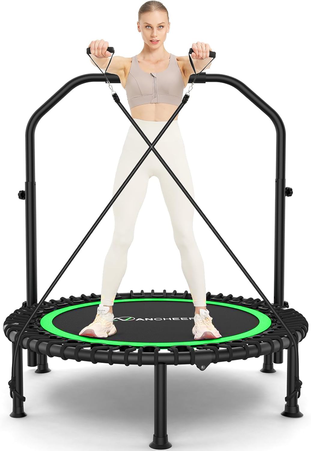 ANCHEER Mini Exercise Trampoline Foldable 40" Adjustable Trampoline Rebounder, Fitness Trampoline with Handle for Indoor/Garden/Workout Cardio, Max Load 450lbs (Black)