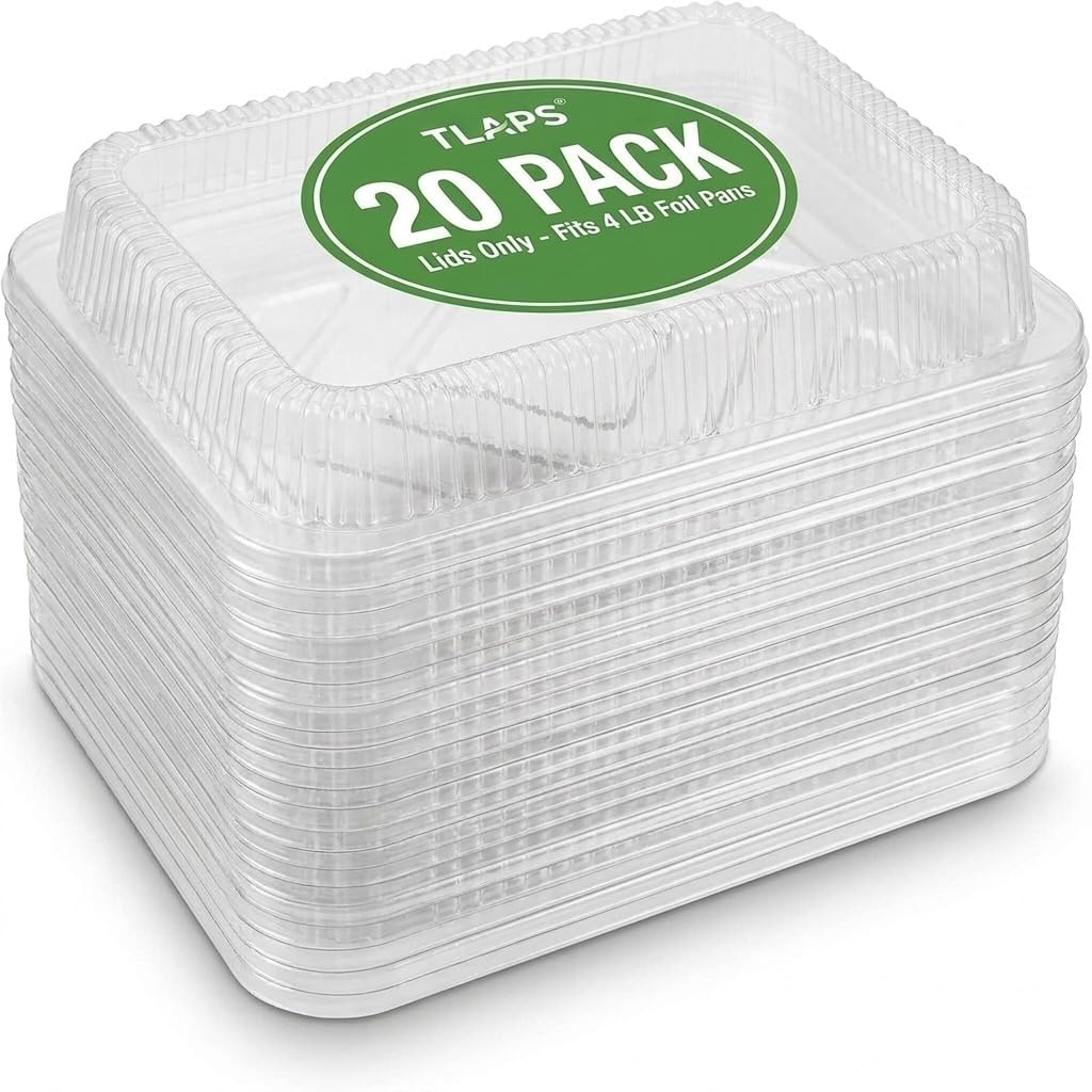 Plastic Lids for 4 LB / 12x8x1.6 Inch Aluminum Foil Pans, 20 Count | Commercial Disposable Lids for Bakeware, Catering, Roasting, Food Storage image 3