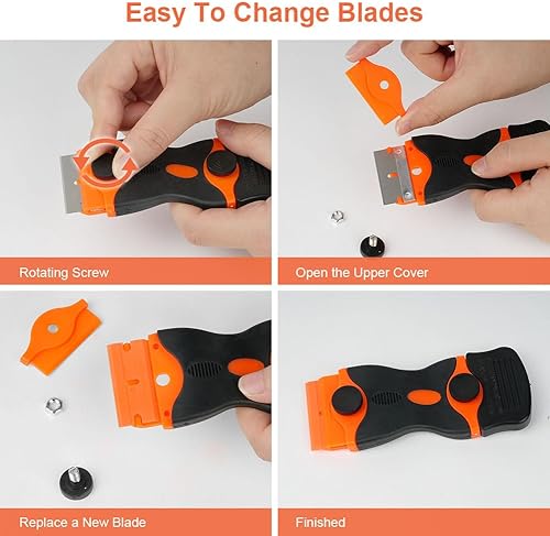 Miniatura 6 de Paquete de 2 raspadores de cuchillas de afeitar, herramienta raspadora 2 en 1 con 20 cuchillas de metal y 20 cuchillas de plástico, raspador de