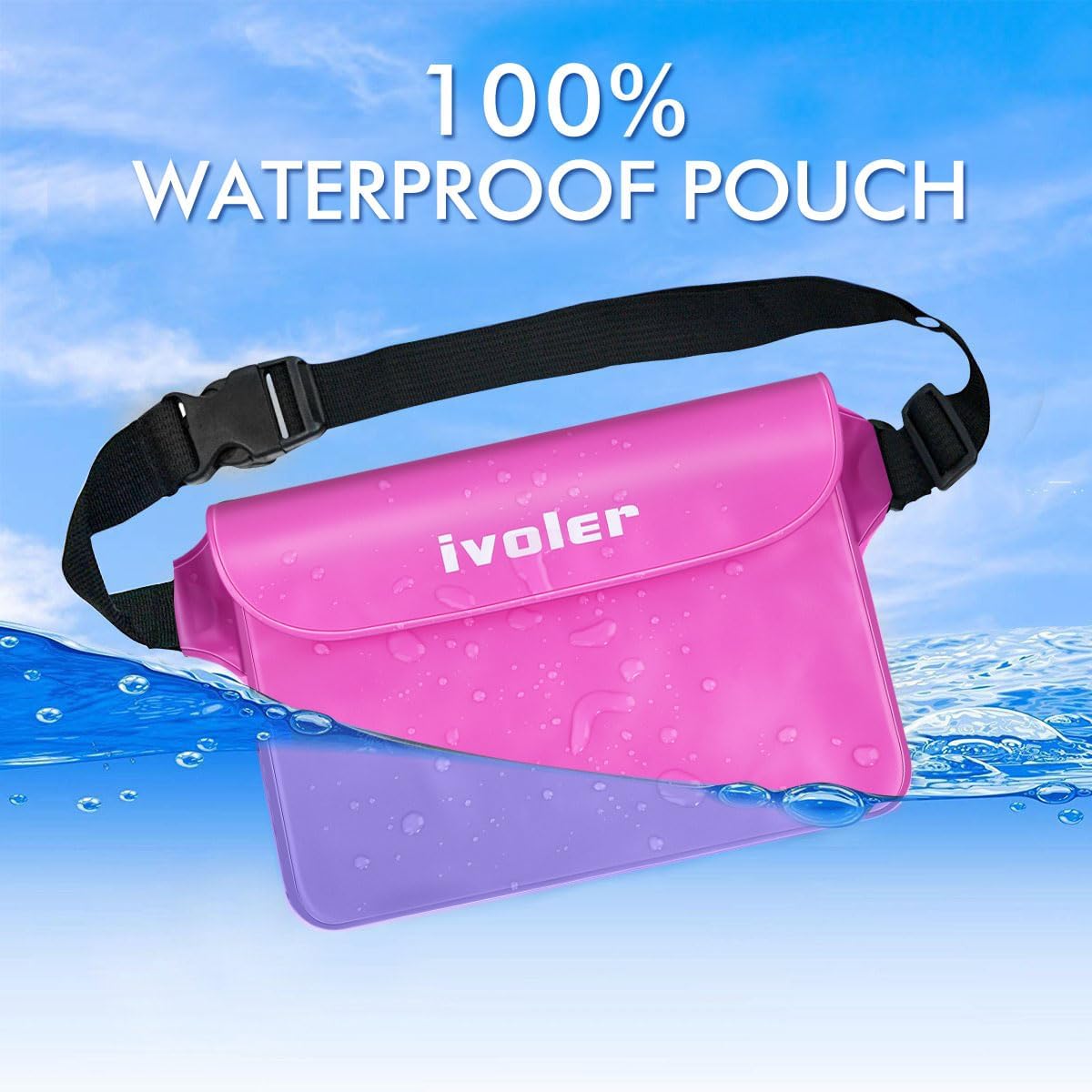 ivoler 2-Pack Waterproof Fanny Pack & Phone Pouch, Dry Bag for Passport, Phone & Wallet, Floating Waterproof Phone Case for Beach, Swimming, Kayaking, Boating, Cruise Essentials & Travel Pink