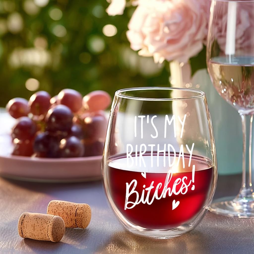 Birthday Wine Glass- It's My Birthday Bitches Stemless Wine Glass, Funny Birthday Gift for Women, Mom, Grandma, Best Friend, Sister, Coworker - 15oz Novelty Wine Cup for Her - Image 3