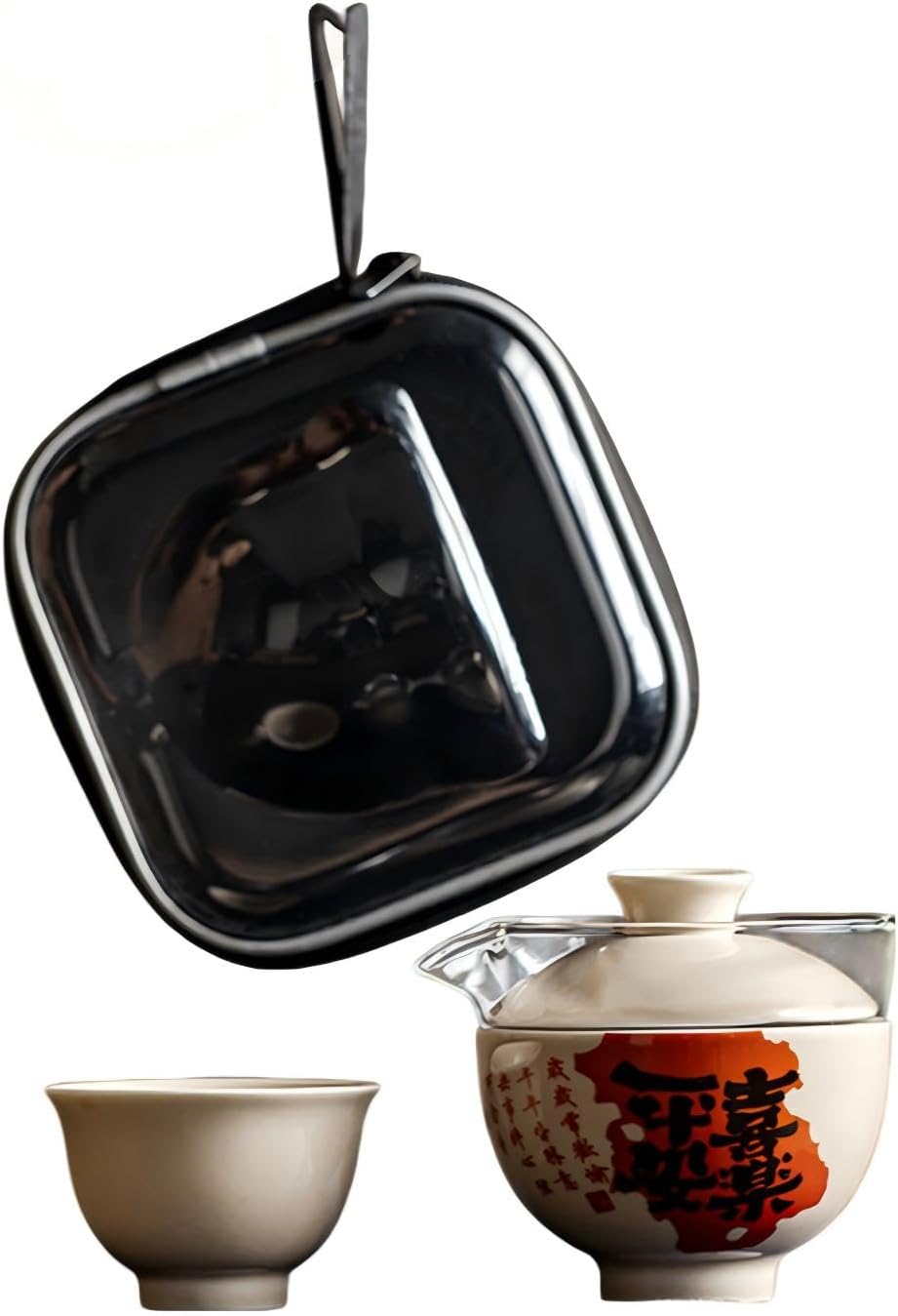 灰色创意玻璃杯便携茶具陶瓷户外旅行 Ceramic Kung Fu Tea Set,teapot,Teacups,warming Wedding Birthday Gift,Tea Tray Chinese,Dishwasher Safe 灰色-福伴杯【平安喜乐】