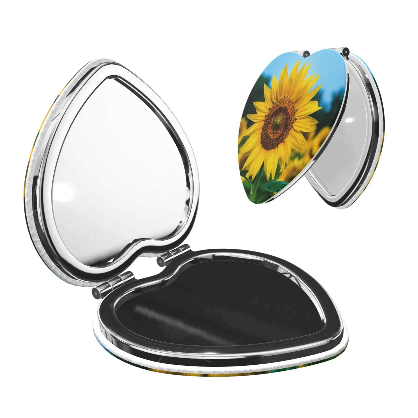 DWVTSLH Beutiful Sunflower Compact Mirror for Purse, Double-Sided 2X/1X Magnifying Mirror for Women Men, Travel Makeup Mirror for Handbag, Handheld Vanity Mirror for Gift