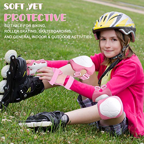 Kids Protective Gear SKL Knee Pads for Kids Knee and Elbow Pads with Wrist Guards 3 in 1 for Skating Cycling Bike Rollerblading Scooter (Pink, [Upgraded Vistion 3.0]) - Thumbnail 7