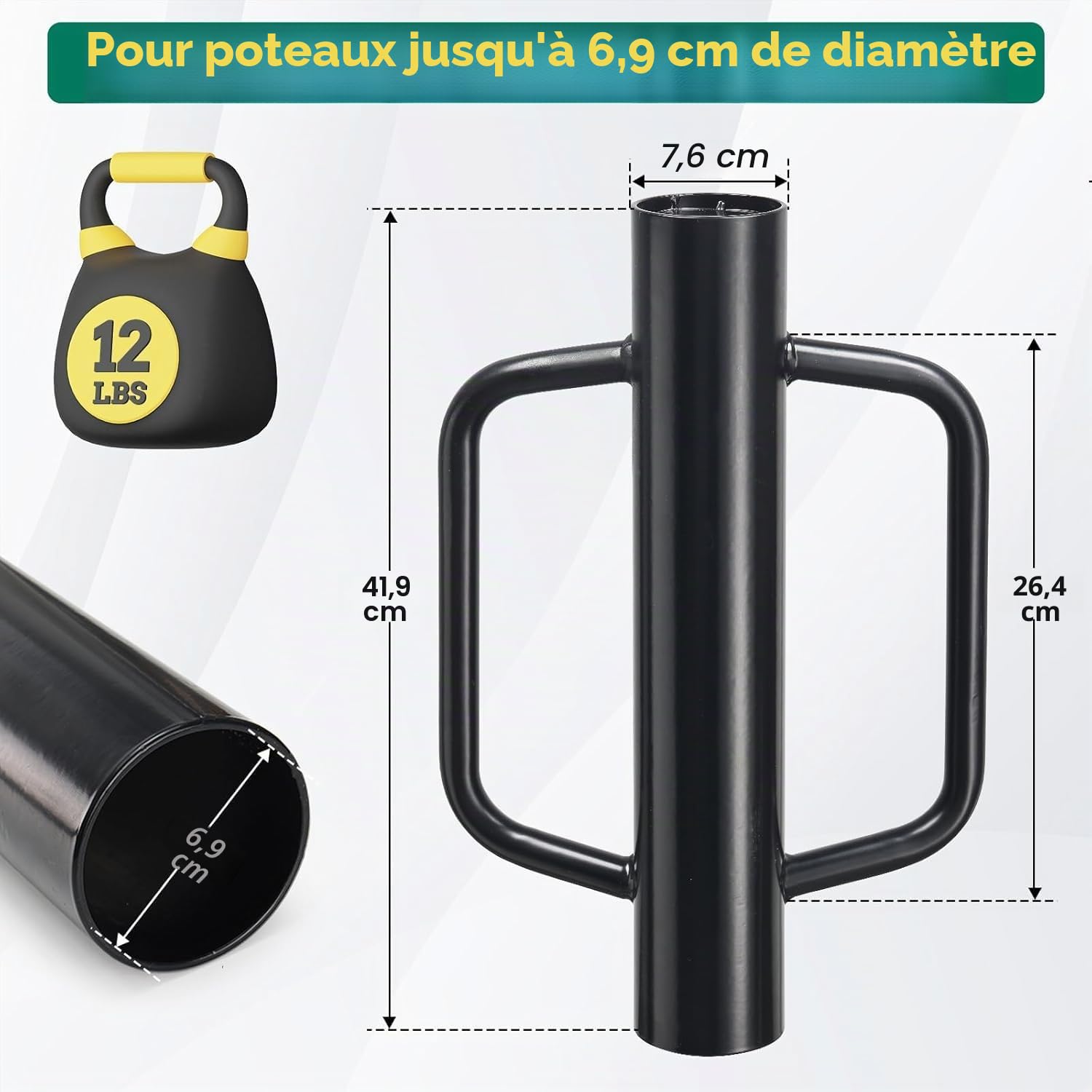 Pilote de Poteau de Clôture, 43cm Pilon pour Piquet et Poteau de Clôture avec Poignée Pour Installation de Clôture en Métal Robuste, Machine de Piquetage de Réparation de Poteaux de Clôture