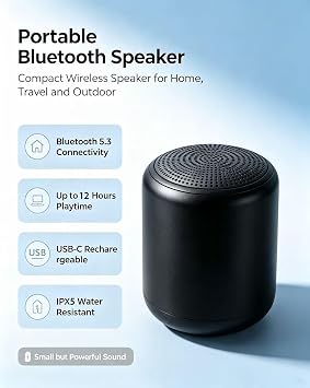 Bluetooth Speaker, Mini Portable Wireless Bluetooth 5.3 Speaker,IPX7