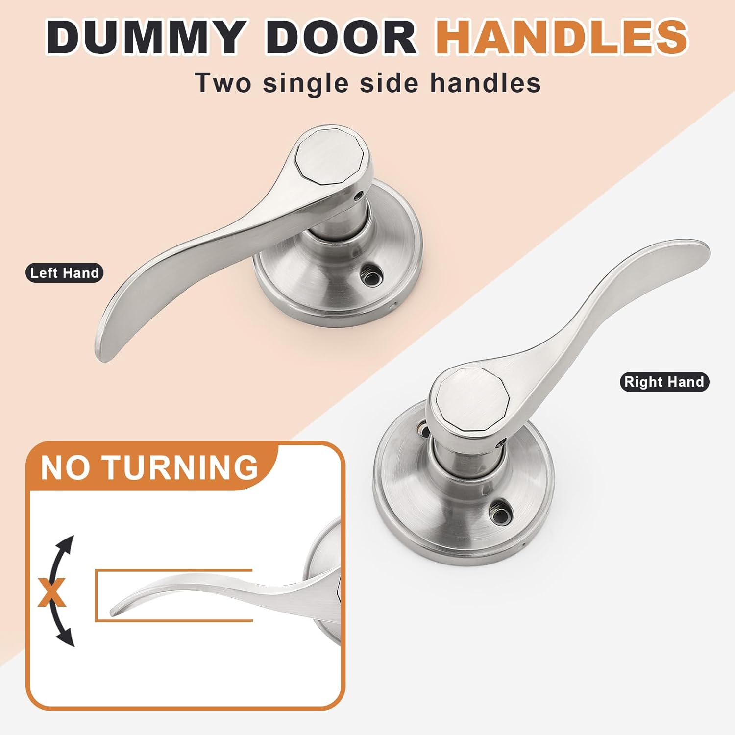 Probrico Dummy Door Handles Two Pairs, Brushed Nickel Interior Dummy Door Lever for Hallway Closet, No-Turning Reversible Door Lever Wave Style