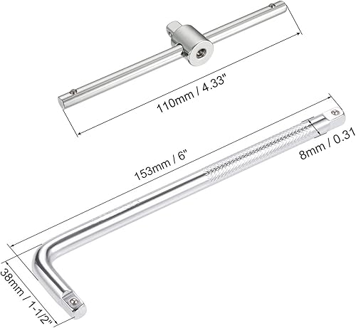 Miniatura 2 de uxcell Llave de barra de extensión en forma de L con disyuntor de 14 pulgadas, llave deslizante con mango en T ajustable, herramienta de mano