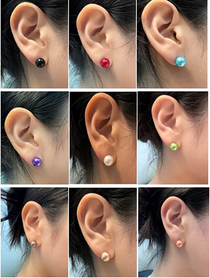 Image of 8MM Pearl Earring Round Ball Pearl Stud Ear Ring Hypoallergenic 16Pair Mixed Color Imitation Pearl Tops Earring For Birthday Gift For Women & Girls