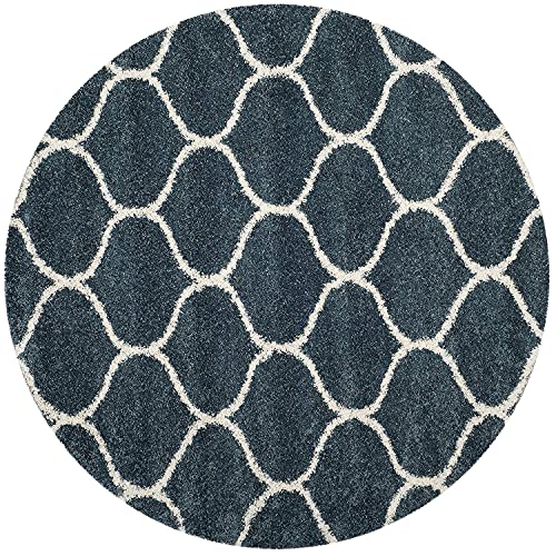 Image of Fur Shaggy Rugs and Carpets, Modern Plush Area Rug for Bedroom Living Room Floor Mat Bedside Home Decor Carpet (5x5 Feet Round, Slate Blue|Ivory)