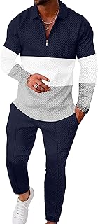 Mens 2 Piece Set Casual Outfits 1/4 Zip Polo Long Sleeve Shirt & Pants Track Suit Loungewear Athletic Sweatsuit