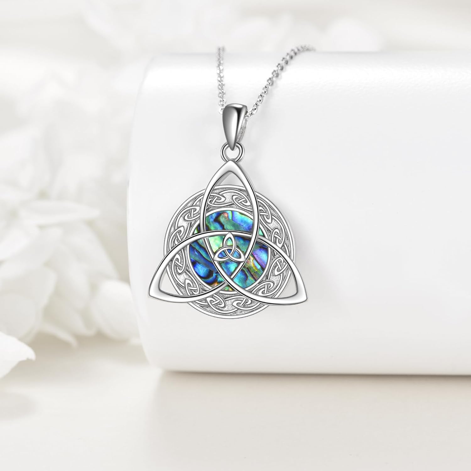 Celtic Knot Necklace 925 Sterling Silver Irish Necklace Abalone Pendant Necklace for Women Trinity Celtic Abalone Jewelry for Women Men - Image 4