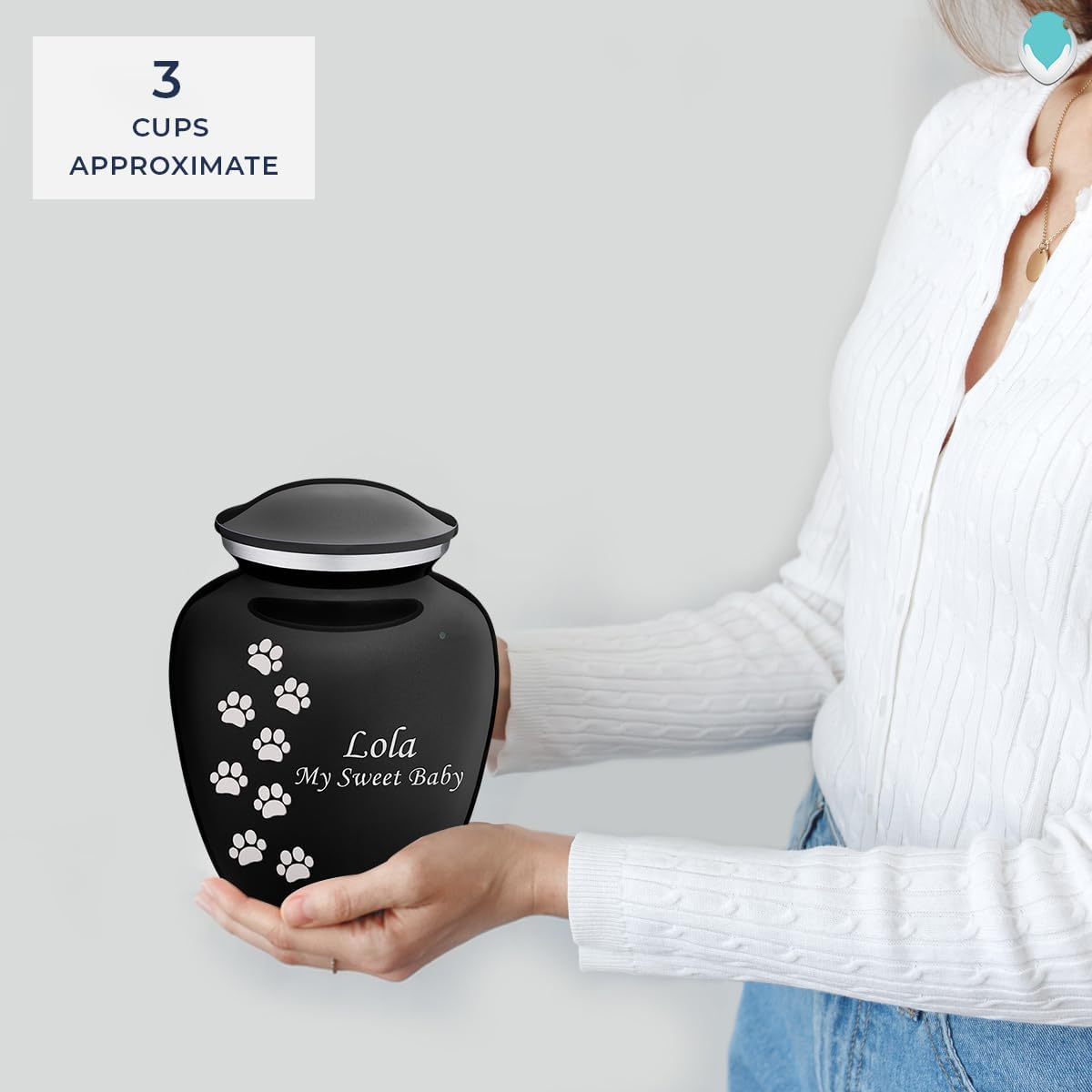Geturns Embrace Personalized Walking Paws for Small Pets I Black Cremation Urns for Dogs and Cats I 44 lbs