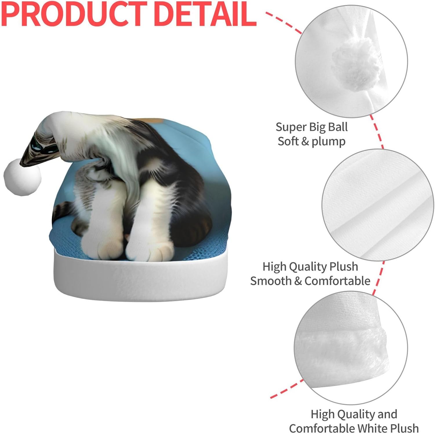 Bedroom kitten Printed Santa hat, festive New Year's decorative hat, suitable for adults and children at Christmas parties. image 4