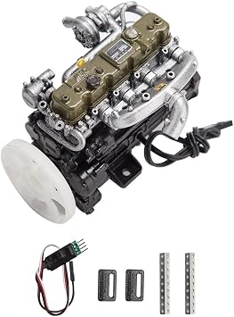 ENGINEDIY Mini Engine Model Kit That Works, 1/10 Resin Inline Four Cylinder Functional Vintage Engine for RC Crawlers, Drift Cars, Movable Engine Model Kit for Adults Green