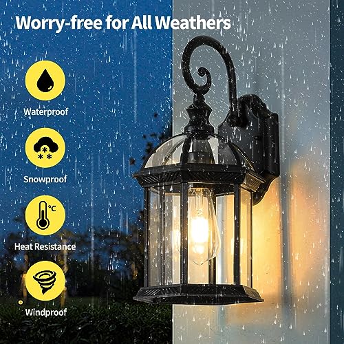Outdoor Wall Lights for Proch Front Door Patio, Aluminum Outdoor Porch Lights Fixture Wall Mount, Black Waterproof Exterior House Lighting Fixtures, Outside Wall Lantern