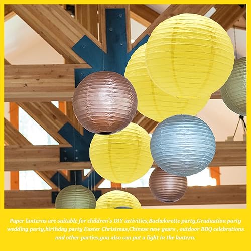 Miniatura 5 de 6 linternas de papel de 12 pulgadas amarillas chinas, japonesas, redondas, para decoración de Halloween, boda, fiesta de cumpleaños (DLHUamarillo)