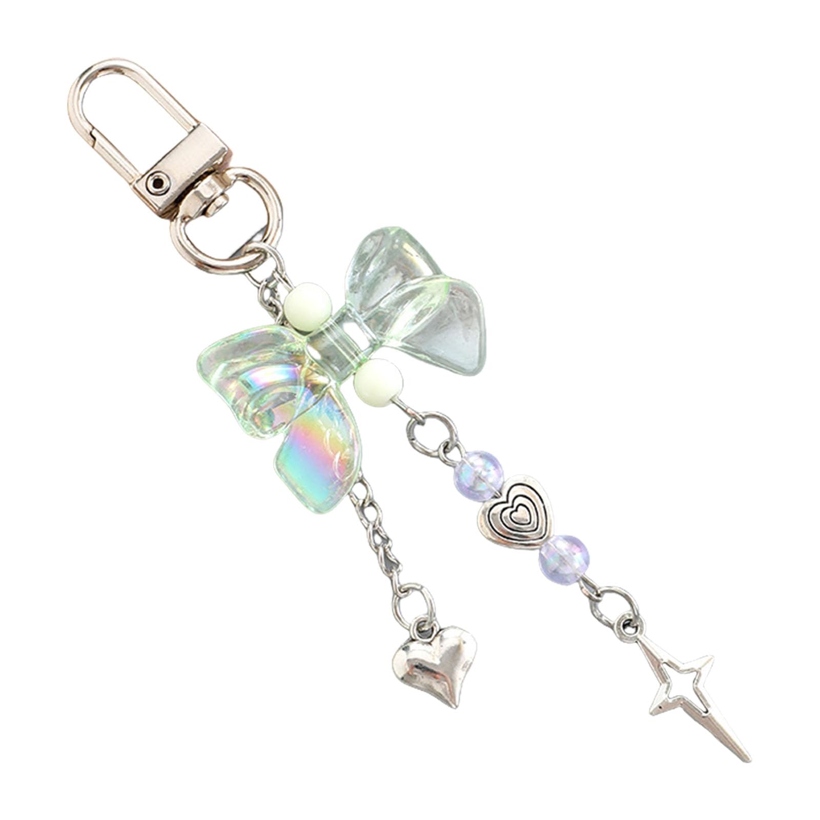 Vdaxvme Unisex Kids Green [Vdaxvme] Lovely Heart Bowes Keychain Bag Charm Star Chain Accessories Purse Handbag Car Key Chain Keychain For Girls Star Heart Bowes,