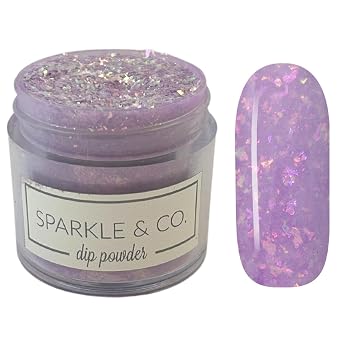 Sparkle & Co. Dip Powders Secret Menu Starfall Purple with Flakes 1 Ounce Dipping Powder Jar For Manicure DIY Summer Shade, No Lamp Needed