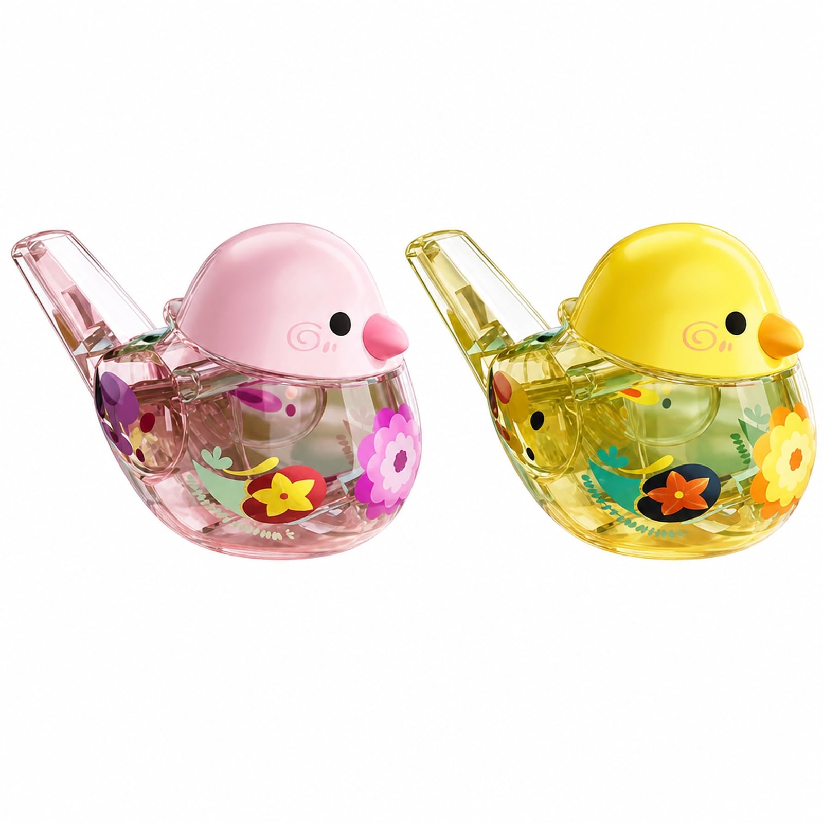 2-Pieces Bird Whistle Set with Lanyards, Yellow and Pink