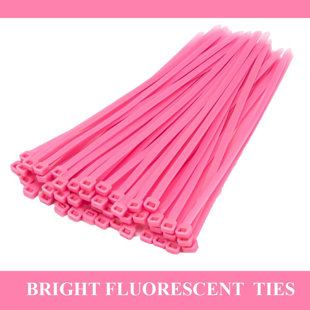 KafTon Fluorescent Cable Ties Pink Premium Nylon Plastic Cable Ties (100, 100mm x 2.5mm) - Image 2