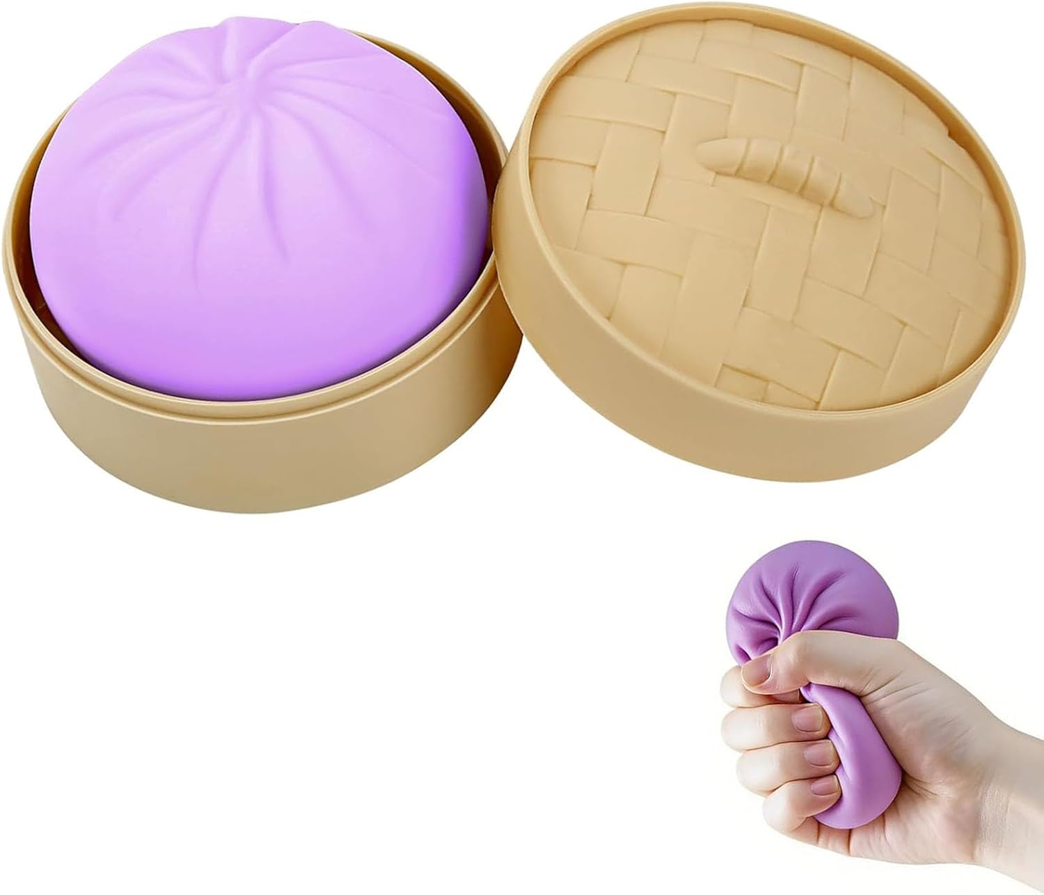 Dumpling Squishy Toy, Dumpling Squishy with Steamer, Soft Slow Rebound Squishy Dumpling Toy, Sensory Fidget Stress Ball for Kids & Adults, Easter Basket Stuffers