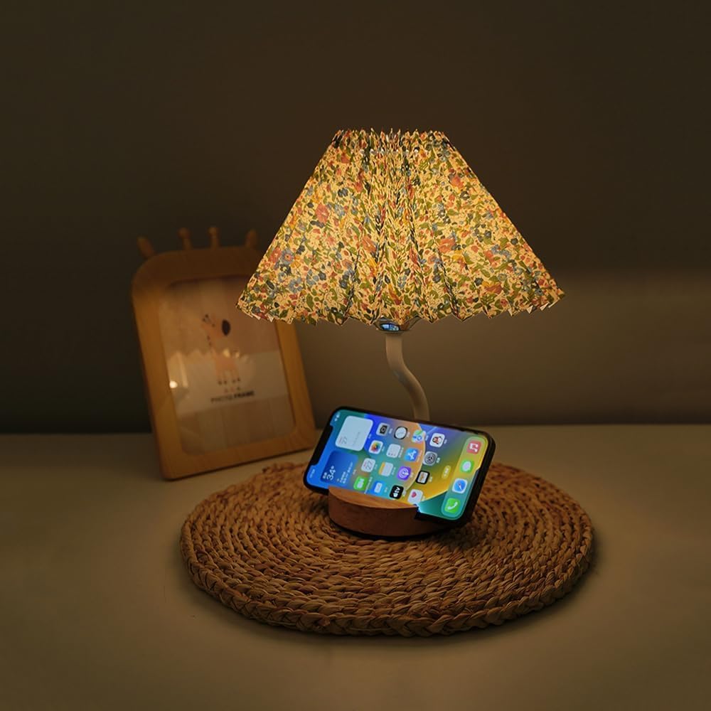 Mała lampa stołowa plisowany klosz kwiatowe lampki nocne na szafkę nocną Home Deco oświetlenie na biurko drewno Vintage Retro lampka nocna rustykalna lampa stołowa do sypialni biuro salon wejście