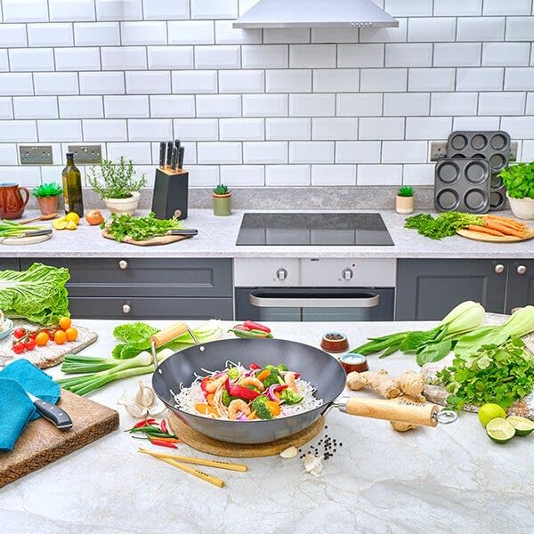 STOVEN Wok antiadherente de calibre pesado de 34 cm