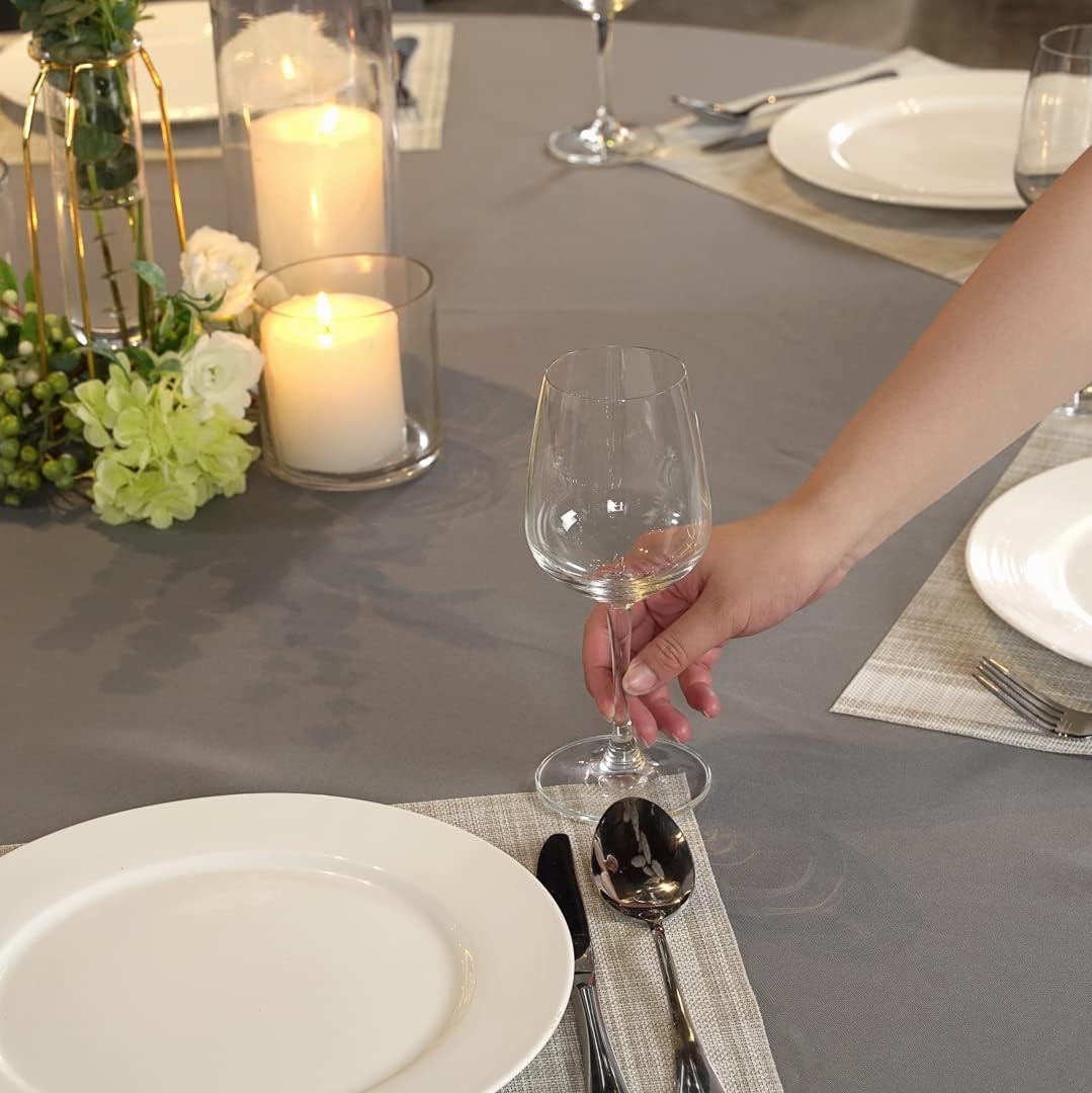 Restaurantware Table Tek 120 Inch Table Covers 10 Round Wedding Tablecloths - Washable Wrinkle-Free Gray Polyester Banquet Tablecloths Hemmed for Parties Holidays or Buffets