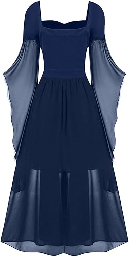 Miniatura 6 de Renaissance Gothic Dress for Women Halloween Costume Lace Up Trumpet Sleeve Medieval Steampunk Halloween Gothic Dress