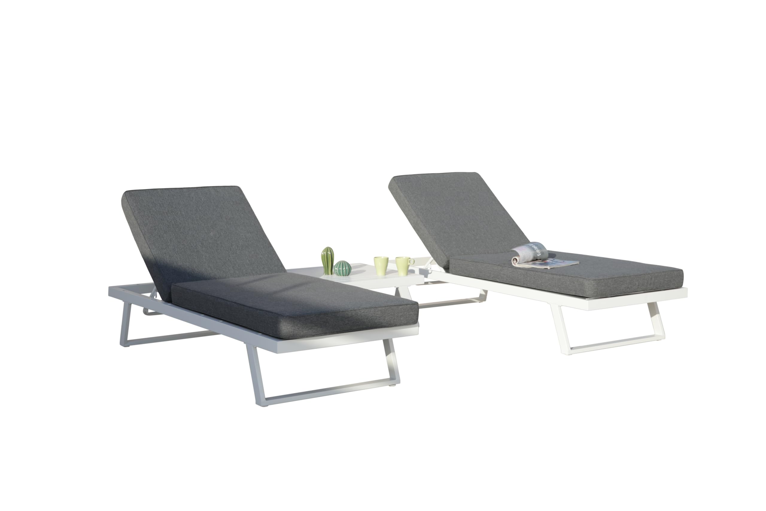 MOMMAHOME Conjunto Muebles de Jardín de exterior, Rinconera Convertible Multifunción Aluminio Blanco, Muebles para terraza/Exterior, Set de Aluminio con mesa de centro, Cojines tejido Gris | VALENCIA