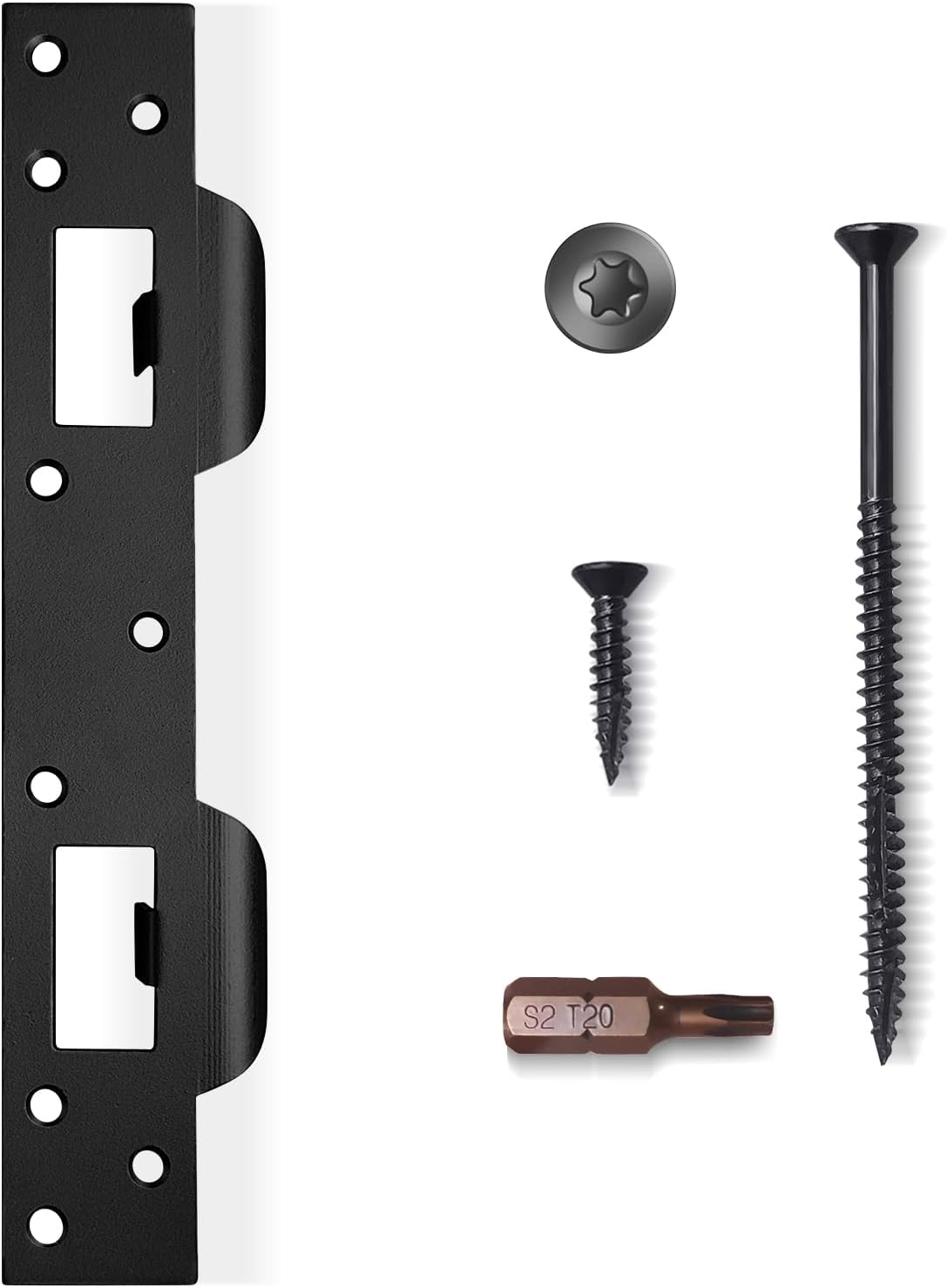 Door Strike Plate Double Opening, with Reinforced Torx/Star Screws & Bit, Reinforcement Striker for Set of Door Handle & Deadbolt(1, Matte Black)