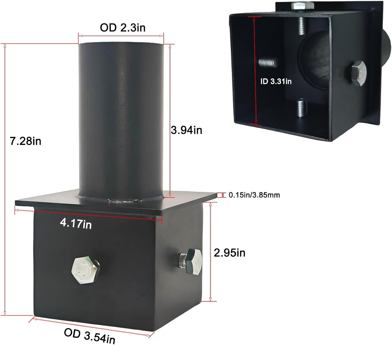 Tenon Adaptor for 3 Inch Square Pole, Metal 3.5" Square Slip Fitter Adapter with 2 3/8 Round Adaptor for Parking Lot Light, Outdoor Mount Bracket, Street Lights