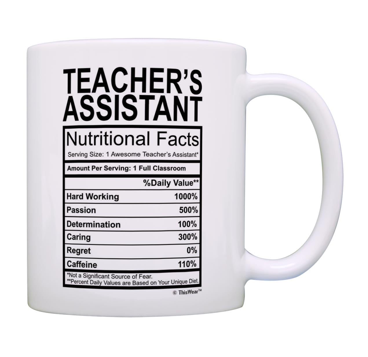 Best Teacher Gift Teacher's Assistant Nutritional Facts Gift for Teachers Appreciation Gift for Women Coffee Mug Tea Cup White