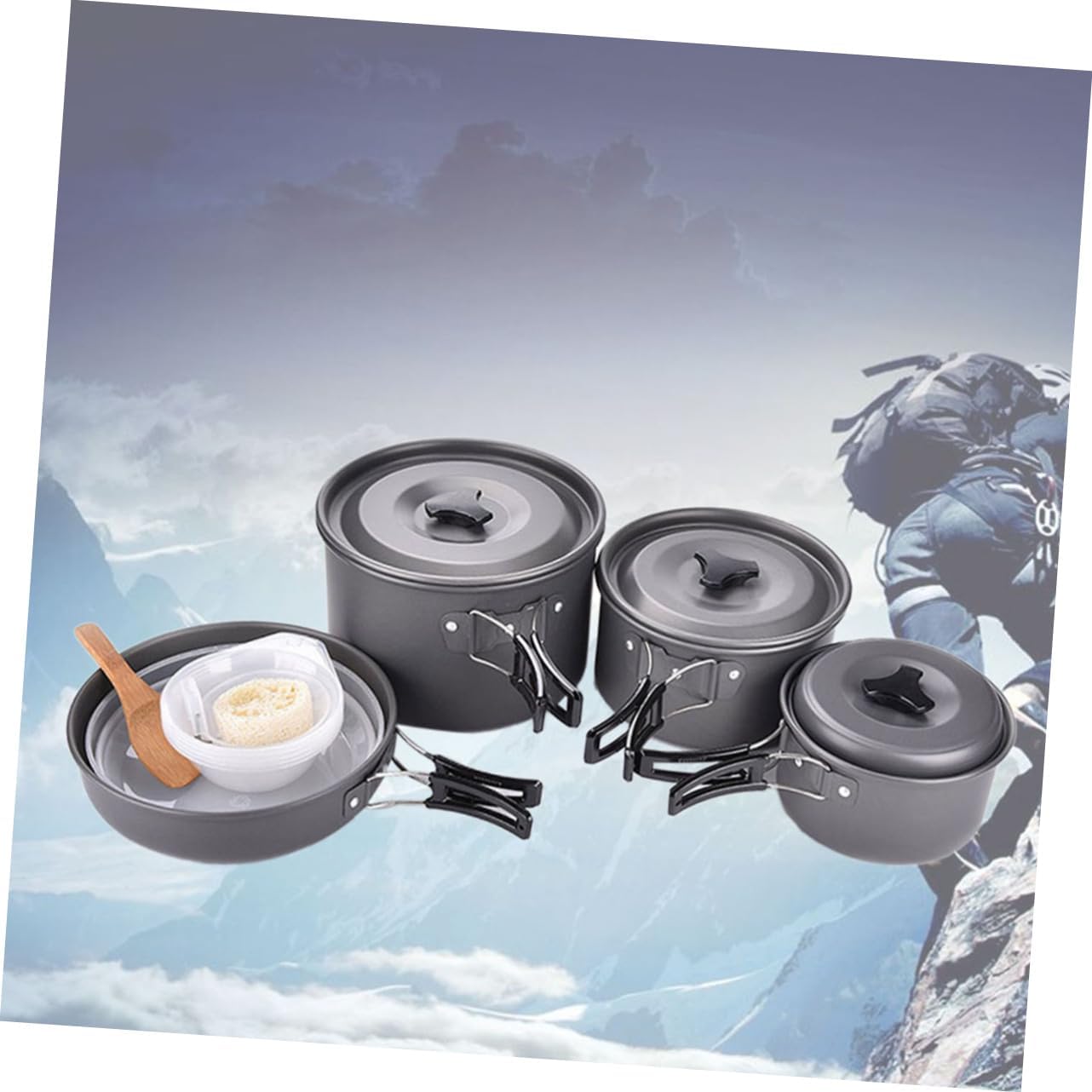 BESPORTBLE Portable Camping Cookware Set Backpacking Cooking Kit Stove Bowl Spoon Pot Pan Mesh Bag