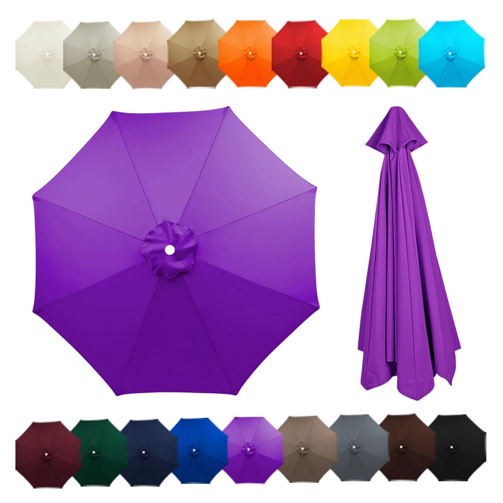 Outdoor Patio Umbrella Replacement Canopy For 6 Ribs/8 Ribs, Replacement Parasol Cover, Table Market Yard Umbrella Top, Sun Shade Accessory(Purple,6.5FT/2.0M-8Ribs)