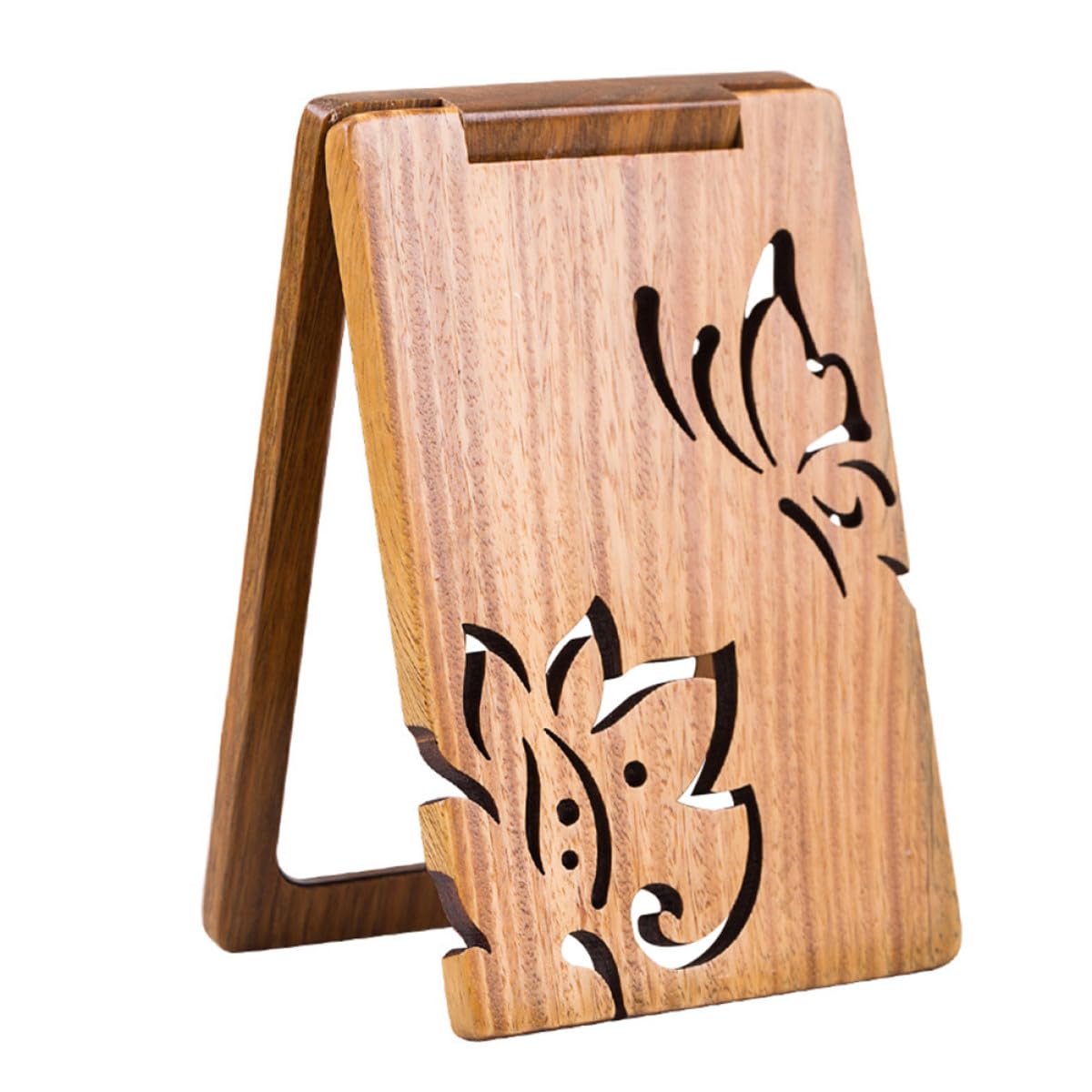 Clearlin Foldable Wooden Makeup Mirror with Delicate Sculpture Design Portable Handheld Cosmetic Mirror for Travel and Women’s Daily Use with Carved Butterfly Pattern