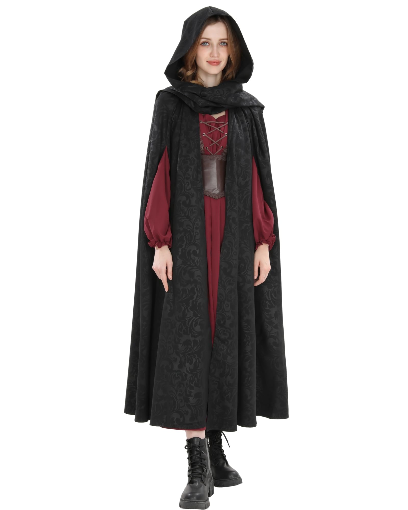 Mittelalter Umhang mit Kapuze Damen Cape Damen Gothic Mantel Gothic Jacke Schwarz