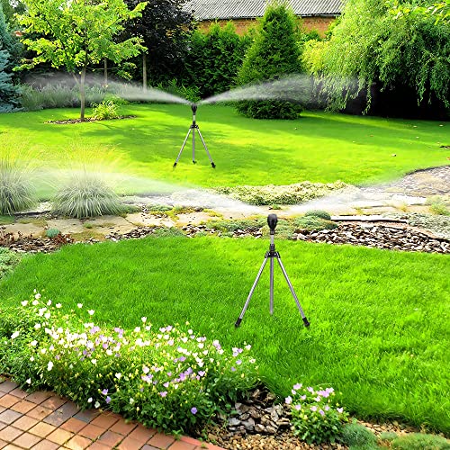 2 Pack Rotating Tripod Sprinkler, 360 Degree Automatic Rotating