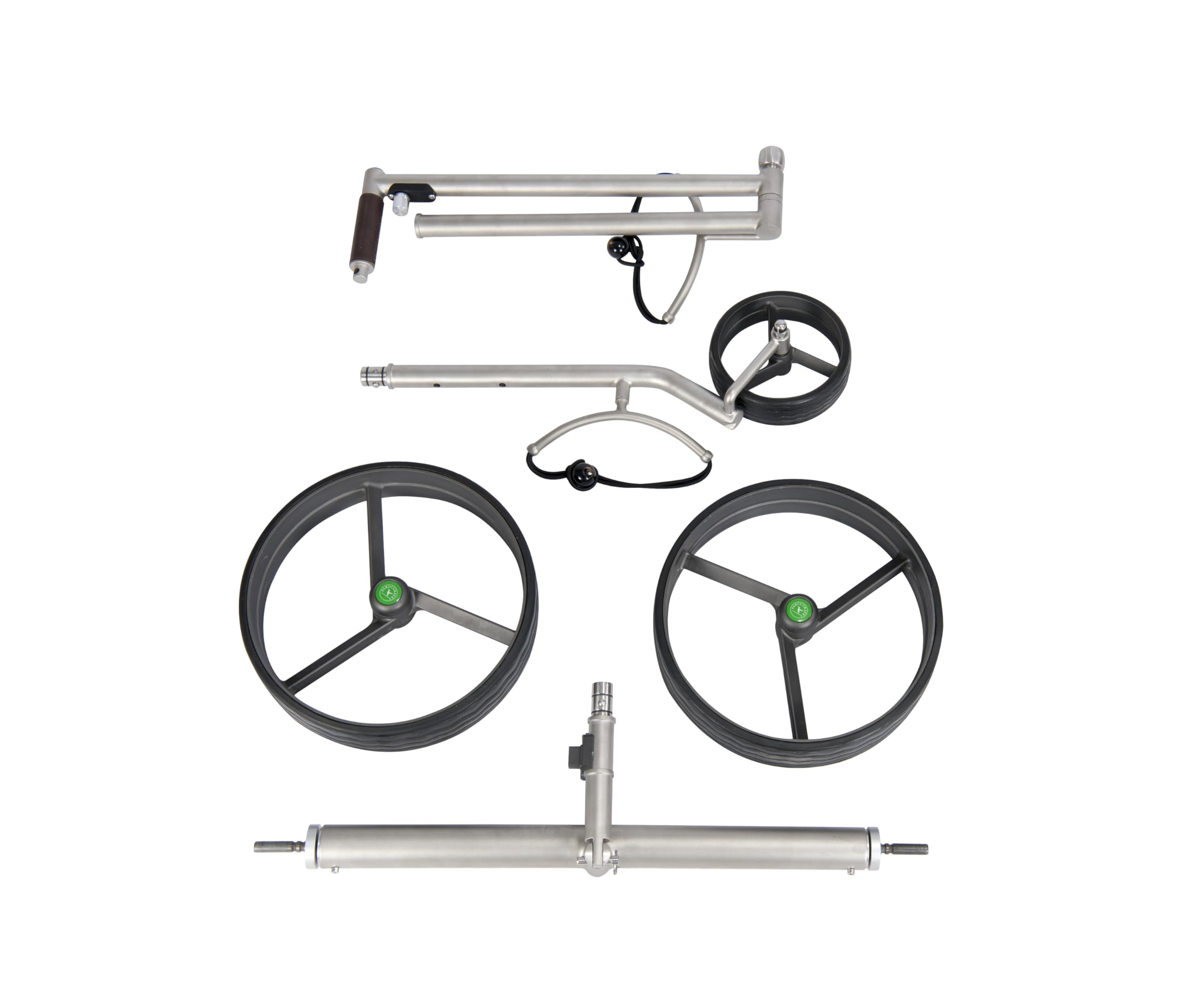 K3 Kolibri lago Edelstahl Lithium Elektrotrolley Golftrolley Golfcart in Titanoptik mit Drehrad-Steuerung und Fernsteuerung