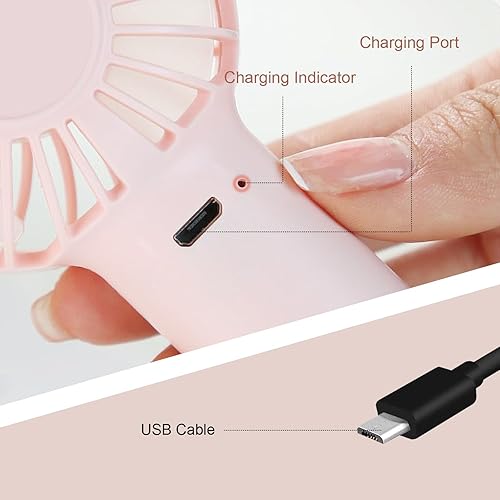 Miniatura 6 de Hachikiko Ventilador de mano portátil recargable USB para viajes y uso al aire libre, pequeño ventilador de escritorio con 3 velocidades para niñas