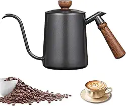 Chaleira Gooseneck, Chaleira de Café Pour Over 600mL, Alça Anti-Quente, Aço Inoxidável com Design de Bico de Fluxo para Café & Chá (Preto)