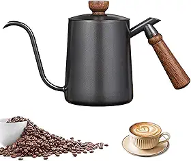 Chaleira Gooseneck, Chaleira de Café Pour Over 600mL, Alça Anti-Quente, Aço Inoxidável com Design de Bico de Fluxo para Café & Chá (Preto)