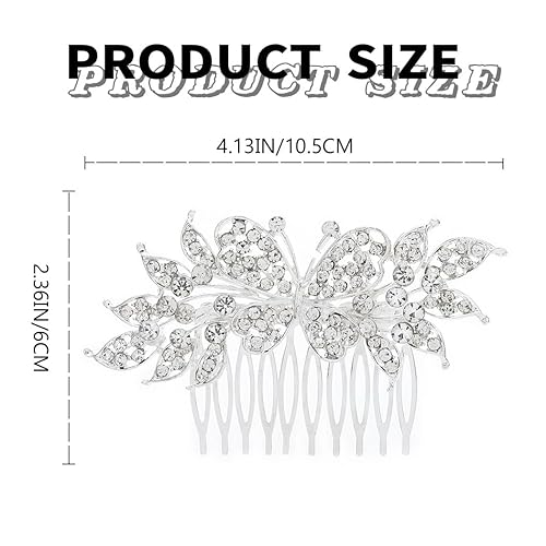 Miniatura 6 de Foyte Peine de pelo de boda de cristal Rhinestone novia diadema mariposa plata pelo hoja lado pelo Peines para mujeres y novias