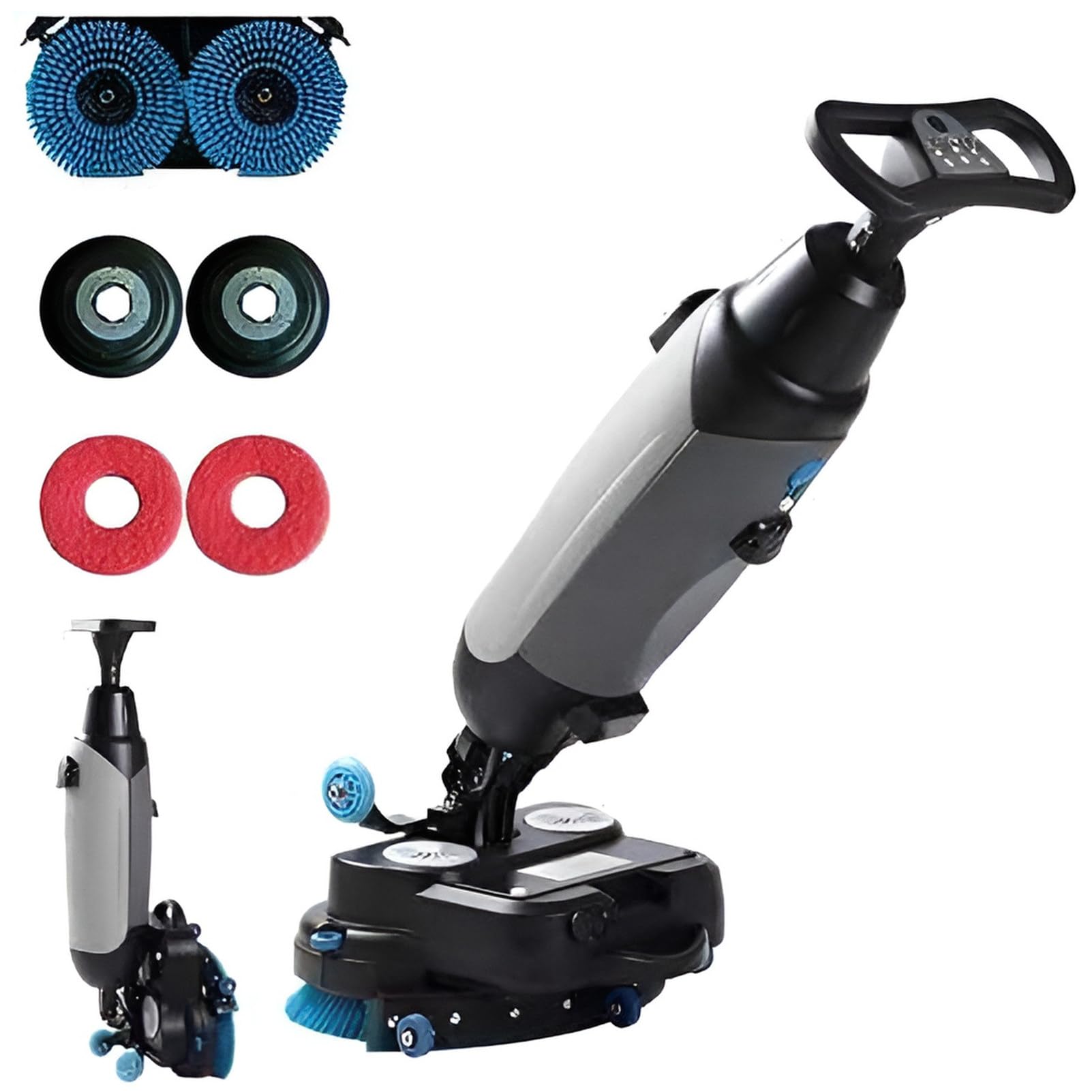 GQKVQ Floor Washer, Floor Scrubber 240 RPM, Double Rotating Brushes, 1200 M²/H Coverage, Lightweight Electric Floor Scrubber with 17" Cleaning Width, 360° Rotating Head Gray