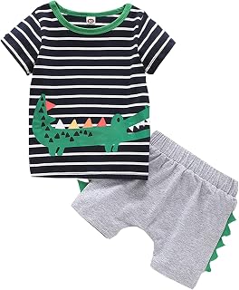 Conjunto de camiseta infantil com listras de desenho animado para meninos e crianças + tops curtos crocodilos meninas roupas de bebê para meninas
