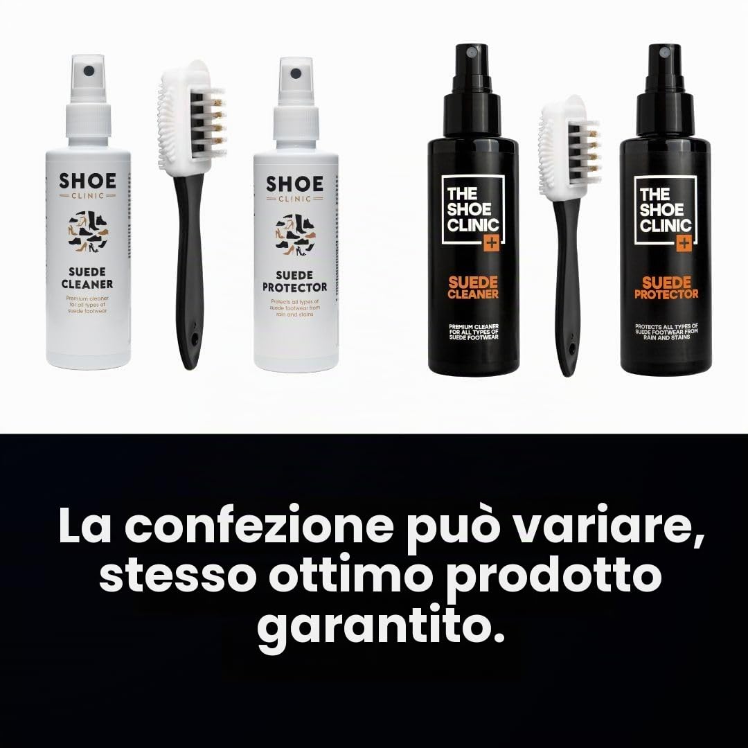 Shoe Clinic Kit per la pulizia delle scarpe in camoscio e nabuk | Detergente per camoscio e spray protettivo con spazzola in pelle scamosciata | Pulisce, protegge e cura