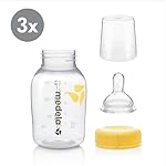 Medela Slow Flow Feeding & Storage Bottles, 3 Pack of 5 Ounce Bottle with Nipple, Lids, Wide Base Collars, and Travel Caps, Made Without BPA - Image 2